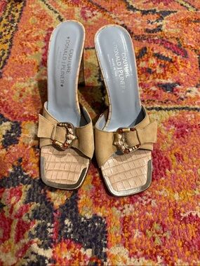 Donald J. Pliner Beige Suede Buckle Slide Mules